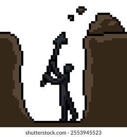 pixel art of man dig hole isolated background