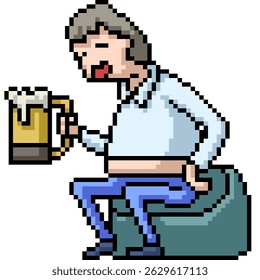 pixel art of man drunk beer alcoholic isolated background