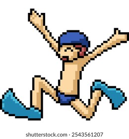 pixel art of man happy vacation isolated background