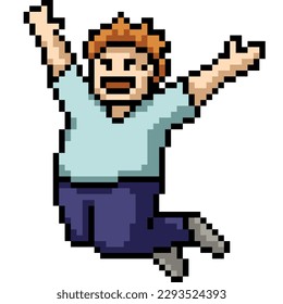 pixel art of man jump happy