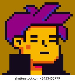 Pixel art man, personaje masculino, 8-bit boy, 80-s, avatar, cara de chico, NFT, icono de Vector de dibujos animados, usuario de juegos, personas de perfil de Web, personas, retrato de red social. Token no fungible.