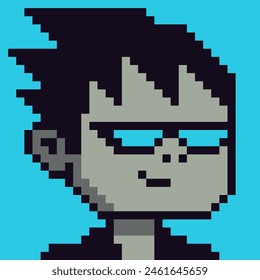 Pixel art man, male character 8-bit, 80-s, avatar, guy face, cartoon vector icon, game user, web profile persons, people, social net portrait. 