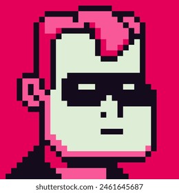 Pixel art man in mask, male character 8-bit, 80-s, avatar, guy face, cartoon vector icon, game user, web profile persons, people, social net portrait. 