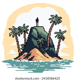 pixel art of man on small island