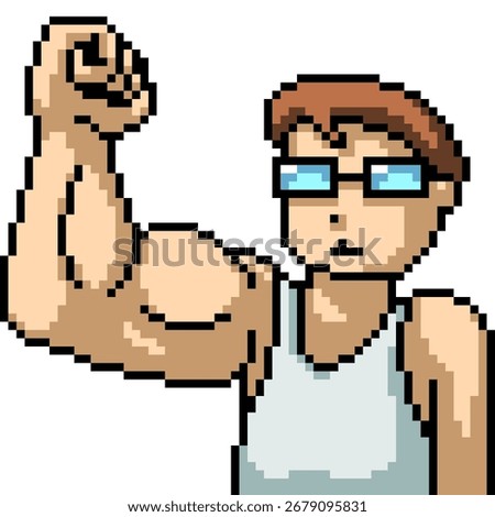 pixel art of man one arm muscle isolated background
