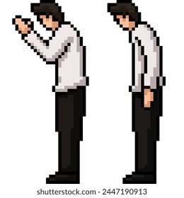 pixel art of man pay respect isolated background