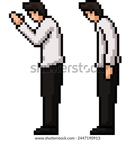 pixel art of man pay respect isolated background