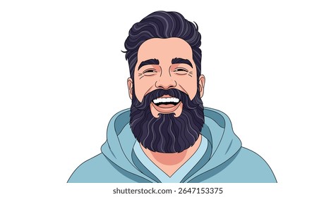 Pixel Art Man Portrait with Bearded and Smiling