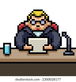 pixel art of man read report
