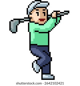 pixel art of man swing golf club isolated background