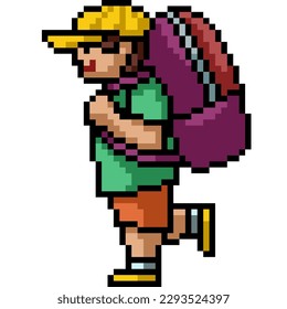 pixel art of man travel backpack