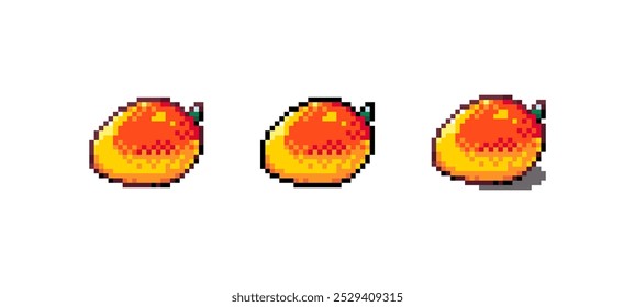 Ilustração do Vetor de Ícones da Pixel Art Mango. Adesivo isolado gráfico de frutas tropicais. Retro 8 Bit Manga para Video Game, Mobile, Web. Food Digital Element. Ativo de arte digital