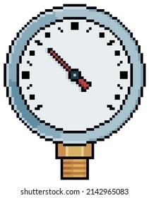 Pixel art manómetro gas indicador de presión vectorial icono para juego de 8 bits en fondo blanco

