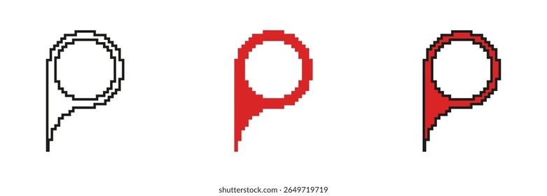 Pixel Art Map Pin Icon Set. Location Marker And Navigation Symbol Collection. Geolocation And Mapping Tool Design. Isolated Vector Illustration.