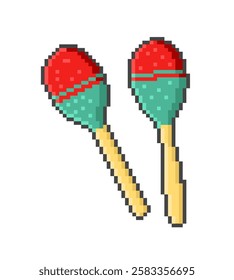 Pixel art maracas. Vector illustration.