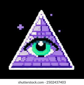 Pixel art of a masonic esoteric pyramid with Eye of Providence. 8-Bit illustration for a video game design.