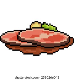 pixel art of meat steak dinner isolated background