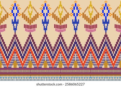 Pixel art meets ethnic design in this intricate pattern, perfect for backgrounds, clothing, décor, drapery, and embroidery. Its geometric style and handcrafted feel make it ideal for wallpaper, carpet