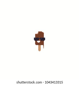 Pixel art melting icecream character in sunglasses isolated on white background