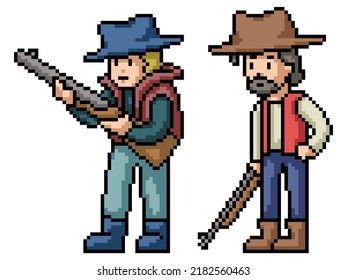 arte en píxeles de hombres con arma