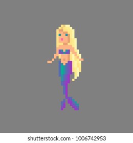 Pixel art mermaid with blonde hair.