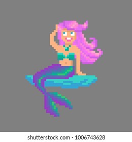 Pixel art mermaid on the stone.