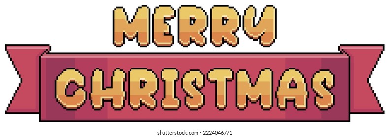 
Pixel art alegres navidad texto y banner rojo icono vector para juego de 8 bits sobre fondo blanco