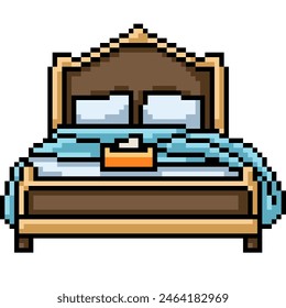 pixel art of messy double bed isolated background