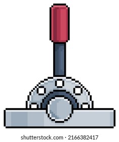 Pixel Art Metallic Lever. Industrial Mechanism Lever Vector Icon For 8bit Game On White Background
