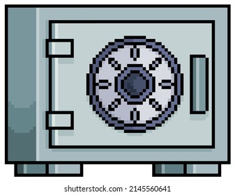 Pixel Art Metallic Safe Box Vector Icon For 8bit Game On White Background