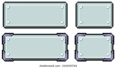 Pixel art metallic style buttons. Selected and unselected buttons vector icon for 8bit game on white background
