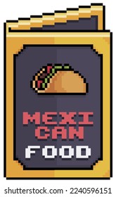 Pixel art mexican food menu, paper menu vector icon for 8bit game on white background
