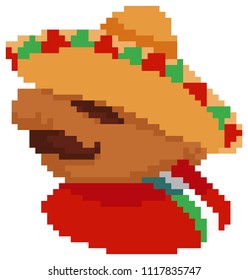 Pixel art Mexican guy in sombrero from the side