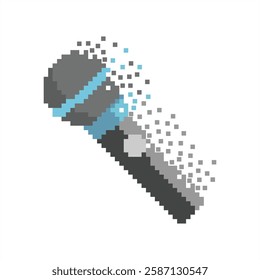 Pixel art of microphone with scattered effect.