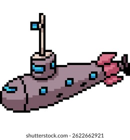 pixel art of military submarine dive underwater isolated background
