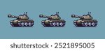 Pixel art of a military tank with a large cannon on a blue background.