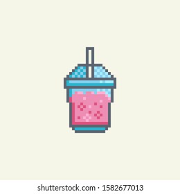 Pixel art Milkshake vector icon. Fast food set  for web design, mobile app, stickers and games.