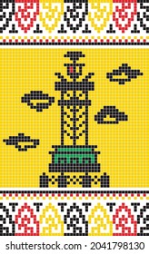 Pixel Art, Minang Batik Muster, das karierte Gitter Muster bildet eine einzigartige Batik-Struktur im Inneren.