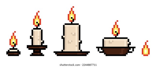 pixel art minimal icon with set of candles that are burning 