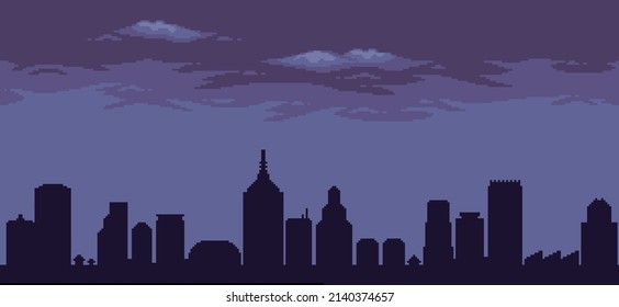 Pixel art minimalist city background vector for 8bit game 
