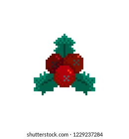 Pixel art mistletoe vector icon. Sign for web, mobile design and 8 bit games.
Vector illustration. Christmas, winter, holiday symbol.