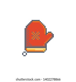 Pixel art mitten icon. Kitchen utensils vector sign for web, mobile design and 8 bit games.