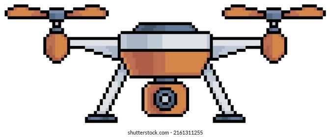 Arte de píxeles drone moderno con icono vector de cámara para juego de 8 bits sobre fondo blanco

