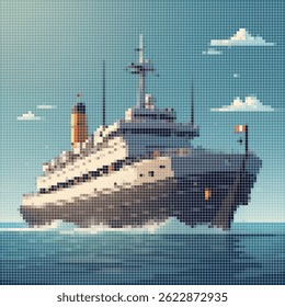 pixel art modern ship in the sea