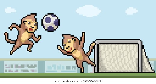 Pixel Art Of Monkey Playing Football