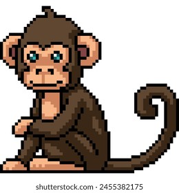 pixel art of monkey sit smile isolated background