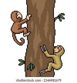 pixel art of monkey sloth race
