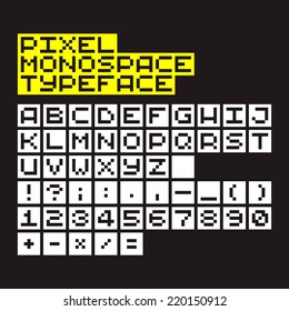 Pixel art monospace alphabet, numbers and symbols