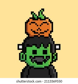 Monstruo de arte de píxeles con diseño de calabaza aislado