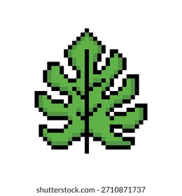 Pixel Art Monstera Leaf 8 bit icono de Vector para el logotipo del juego de ordenador